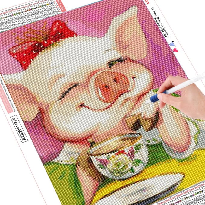 5D Schilderij met Diamanten Pig Diamant Schilderen Cartoon Diamanten Borduurwerk Decoratie 20X30 beige
