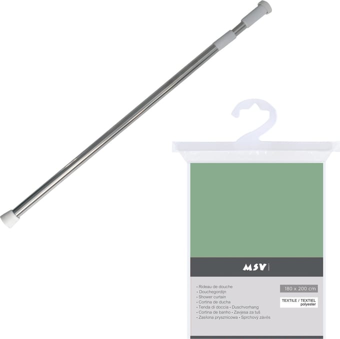 MSV Douchegordijn met ophangstang - uitschuifbaar van 75 tot 125 cm - groen - 180 x 200 cm - polyester