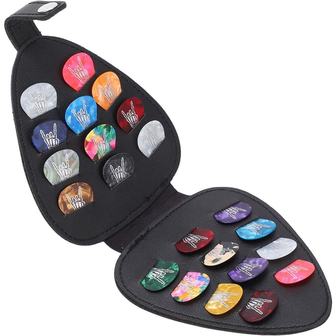 Gitaarplectrumtas Grote Capaciteit Krasbestendig PU Leer Fijne Afwerking 22 stuks Gitaarplectrums black
