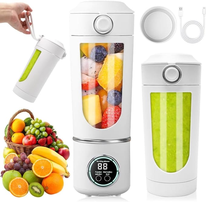 Draagbare Mixer - Mini Blender - Smoothies Maken - 12 Roestvrijstalen Bladen - 700ml Capaciteit - Wit
