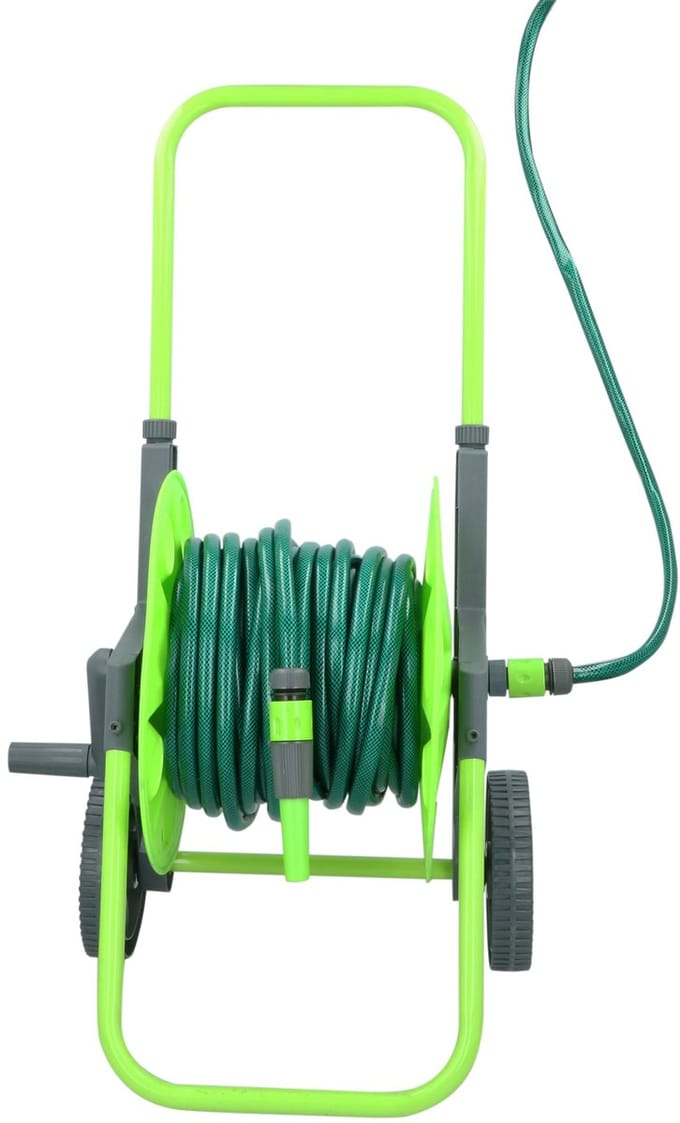 Haspelwagenset - met 1 tuinslang van 30 meter, 3 koppelingen, 1 sproeistuk, 1 koppelslang