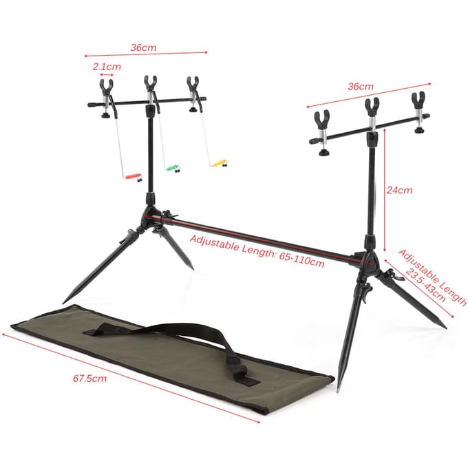 Lixada Support de Pod de Canne à Pêche à la Carpe Réglable Rétractable Support de Canne à Pêche avec 3 Détecteurs de Touche et Swingers Pole Stand black