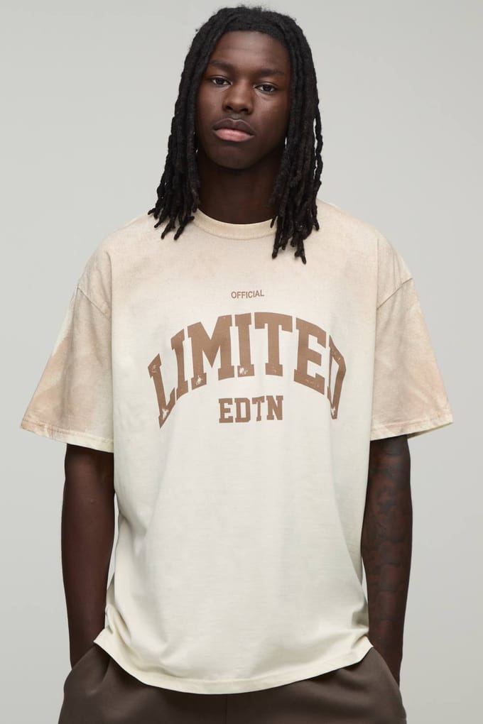 Oversized Spray Wash Limited Edition Bedrukt T-shirt | Ecru | Size Large