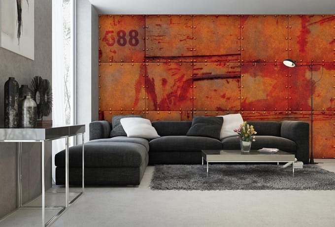 Metal Wall Texture Rust Orange Photo Wallcovering