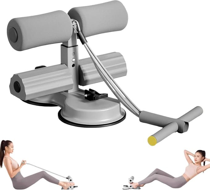 Sit Up Bar - Buiktrainer Hulpmiddel - Thuis Fitness - Dubbele Zuignap - 500g - Grijs