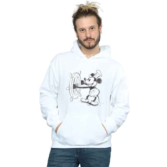 Disney Heren Mickey Mouse Steamboat Sketch Hoodie (Wit)