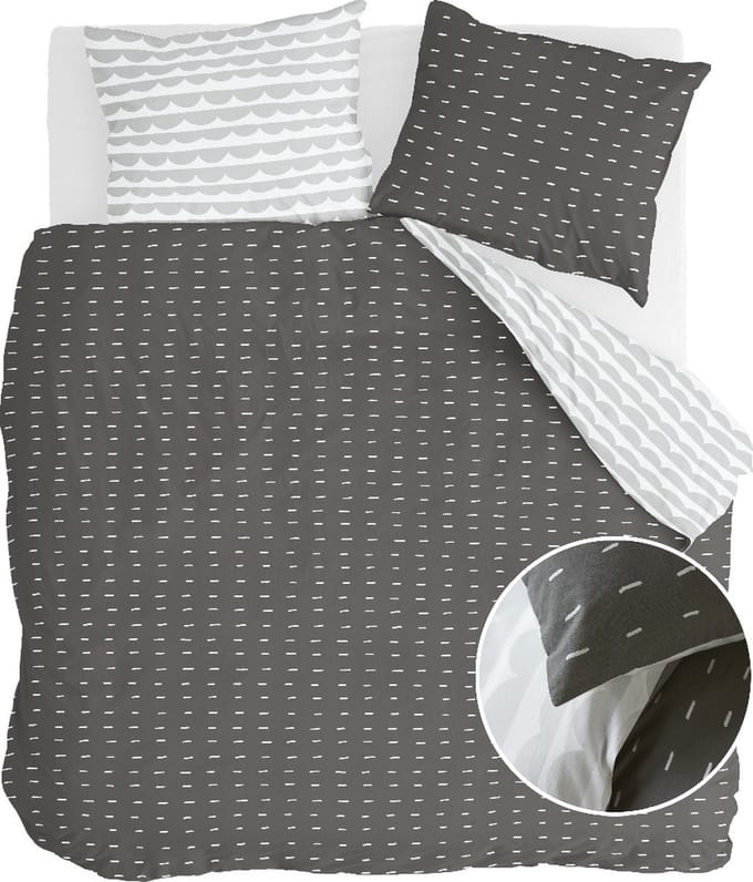 Walra Dekbedovertrek More Dashes - 200x220 - 100% Katoen - Off Black / Grijs