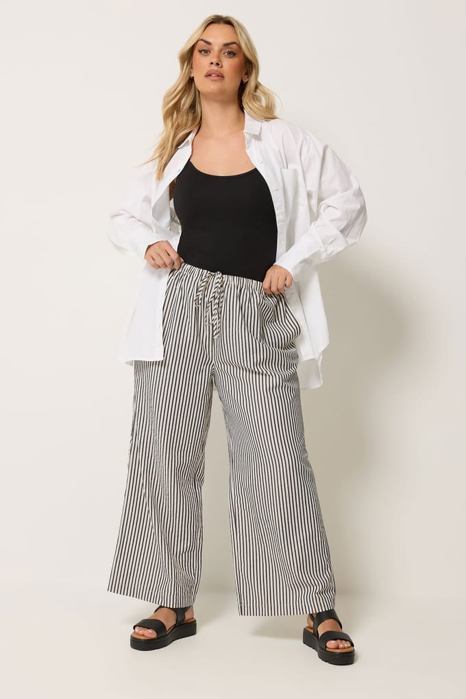 Yours Crèmekleurige En Zwarte Broek Met Strepen Size 48