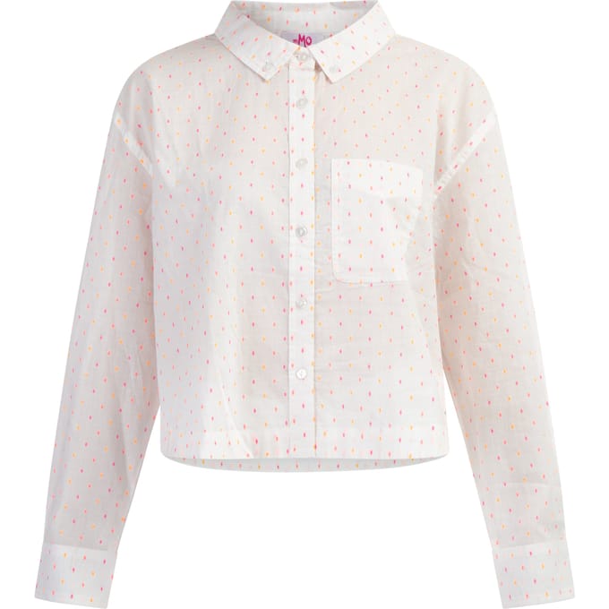 Mymo overhemdblouse Dames Wit roze oranje stippen