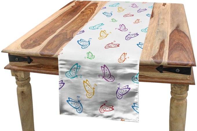ABAKUHAUS Vlinder Tafelrok – Kritzelkunst, kleurrijk – 40x180 cm – Polyester