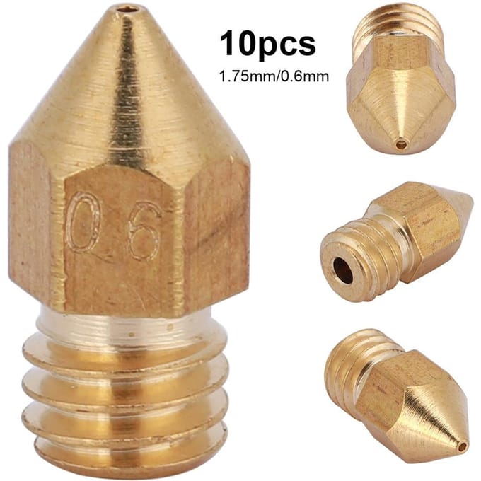 10 stuks MK8 Extruder Nozzle voor 3D Printer 1.75mm0.6mm Messing brown