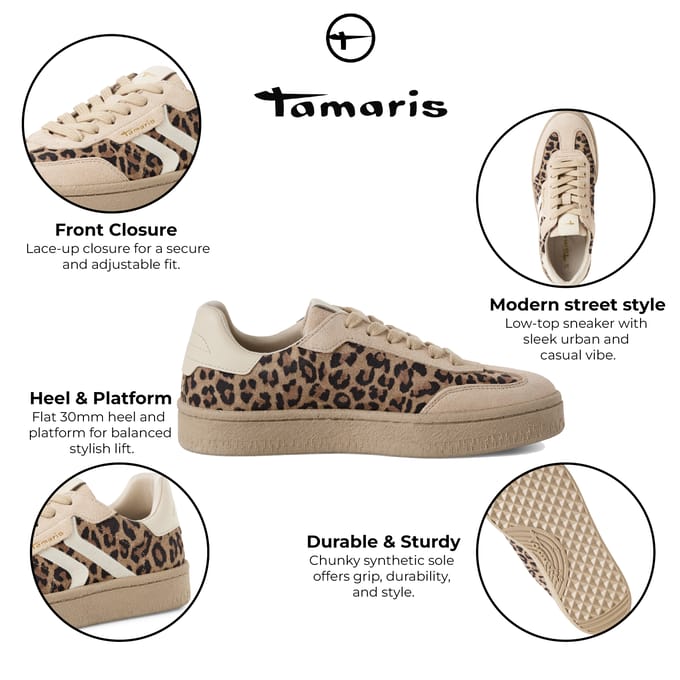 Tamaris Dames Leopard Bruin Suède Mode Veterschoenen