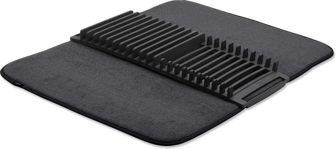 Umbra Udry Crockery Drying Rack and Microfibre Drying Mat - Foldable, Space-Saving and Easy to Store, 60 x 45 cm, Black, One Size