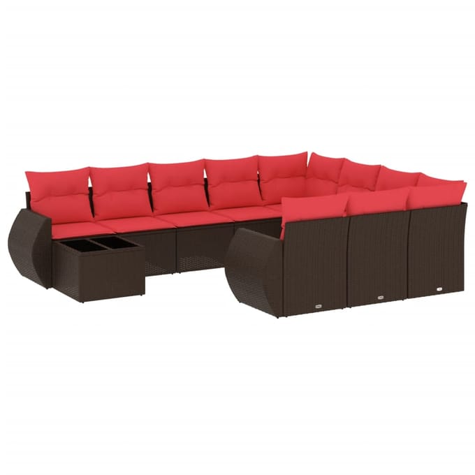 vidaXL - 11-delige - tuinbankset - met - kussens, - bruin - polyrotan