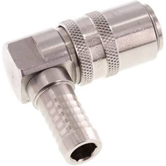 RVS DN 9 Tempereerkoppeling Snelkoppeling 13 mm Slangpilaar Dubbele afsluiting 90-deg