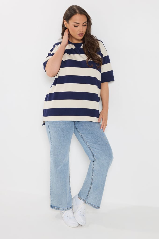 Yours Navyblauw Gestreept Zwaar Tshirt Size 58-60