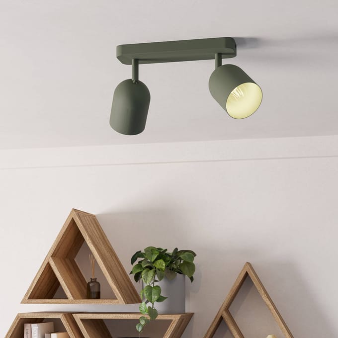EGLO Plafondspot Tilston, donkergroen, lengte 28 cm, 2-lamps, staal
