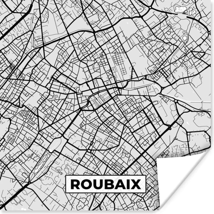 Poster Plattegrond - Roubaix - Stadskaart - Kaart - Frankrijk - 30x30 cm