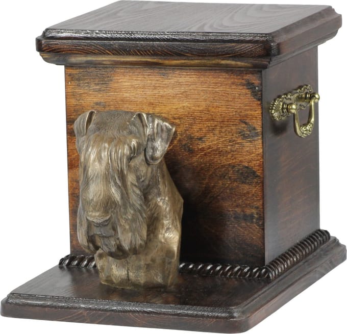 Schnauzer urn met beeldje - elegante urn voor hondenas