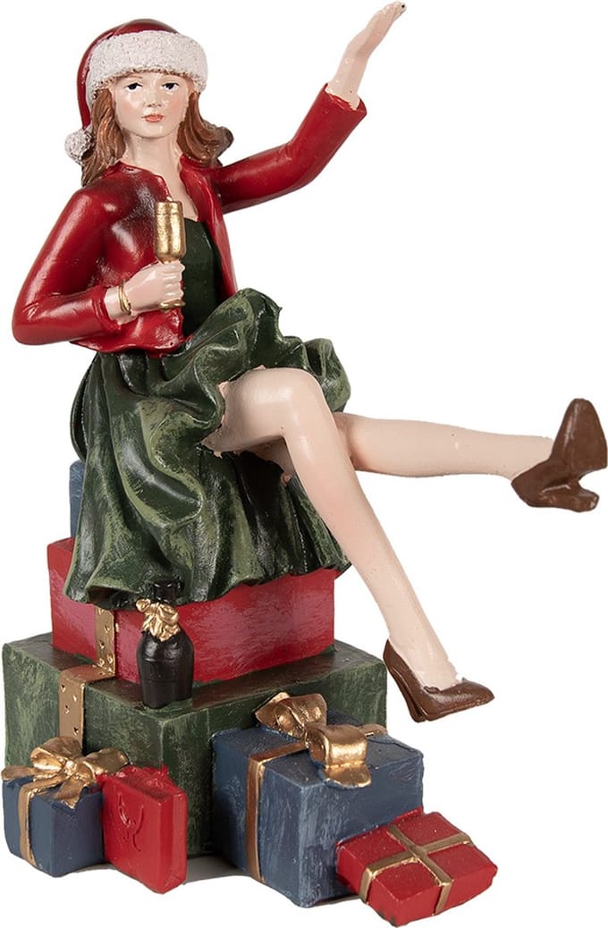 Clayre & Eef Kerstdecoratie Beeld Vrouw 18 cm Rood Polyresin