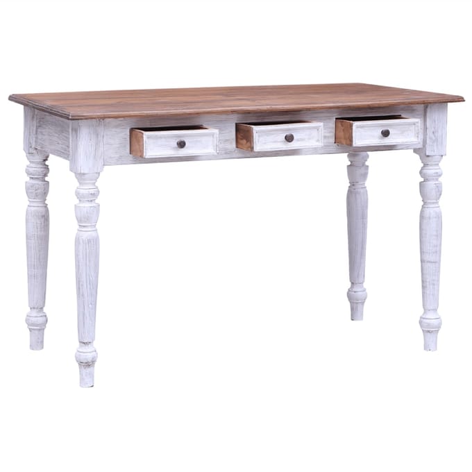 vidaXL Bureau met lades 117x57x75 cm massief mahoniehout wit