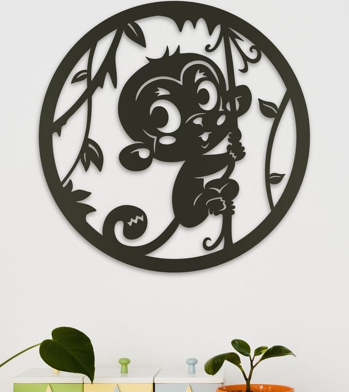 Wanddecoratie Kinderen | Aapje rond - L (60x60cm)