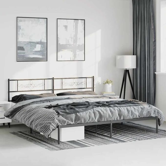 vidaXL - Bedframe - met - hoofdbord - metaal - zwart - 183x213 - cm