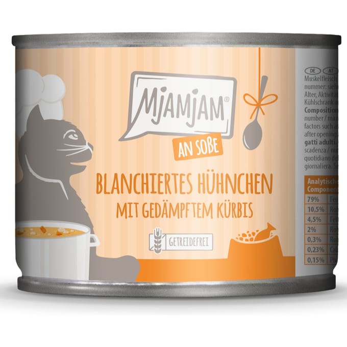 6x185g MjAMjAM in saus geblancheerde kip met gestoomde pompoen kattenvoer nat