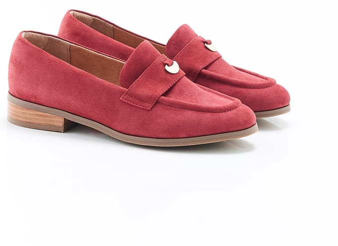 Damart - Mocassin in kalfssplitleder met medaillon - Dames - Rood - 36