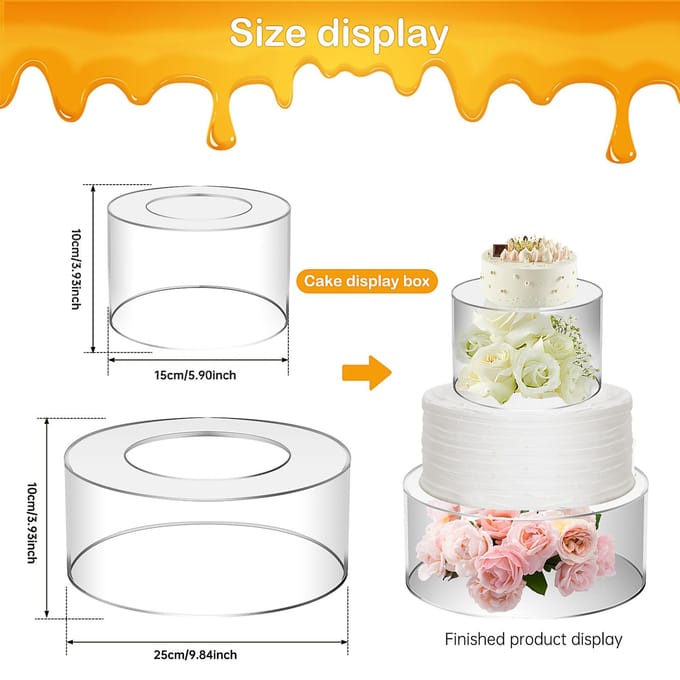 Lot de 2 présentoirs à gâteaux en acrylique remplissables, transparents, empilables, pour centre de table, boîtes de présentation de gâteaux décoratives white