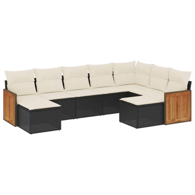vidaXL - 9-delige - Loungeset - met - kussens - poly - rattan - zwart