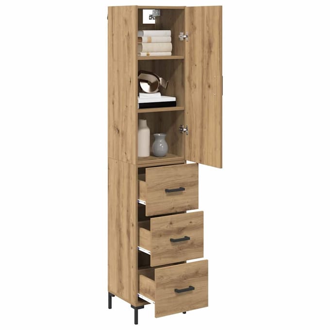 vidaXL - Highboard - Artisan - Eiken - 34,5 - x - 34 - x - 180 - cm - Bewerkt - hout