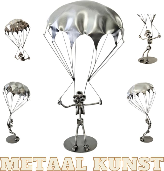 Parachutist-metaal kunst-metaal beeld-parachutesprong-het best cadeau-uniek-sinterklas gift-kerst-geschenk