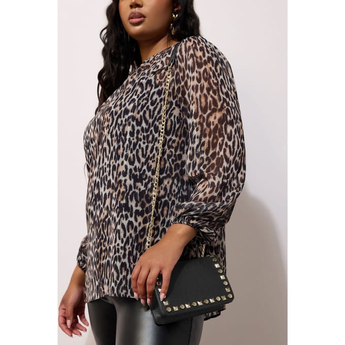 Yours Zwarte Nep Leren Stud Detail Crossbody Tassize One Size