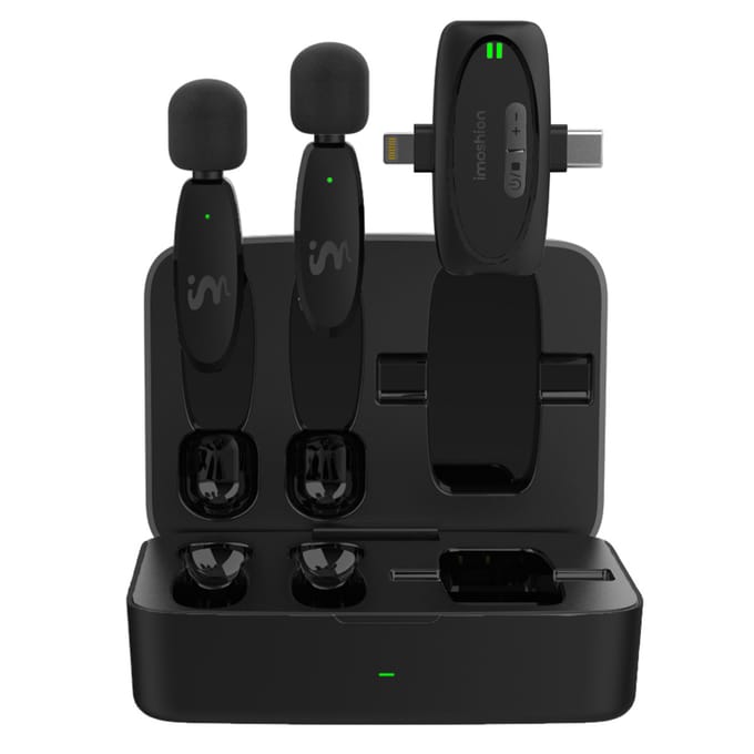 imoshion 2-pack Draadloze Microfoon met Oplaadcase - Geschikt voor o.a. USB-C & AUX - Bluetooth Mini Microfoon - Podcast Microfoon