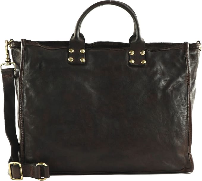 CAMPOMAGGI Leren Shopper Schoudertas Shopping Bag Moro Donkerbruin