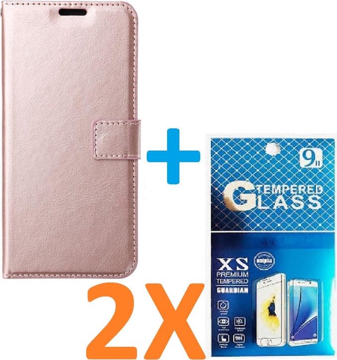 Portemonnee Book Case Hoesje + 2x Screenprotector Glas Geschikt voor: iPhone 7 Plus / iPhone 8 Plus- rosegoud