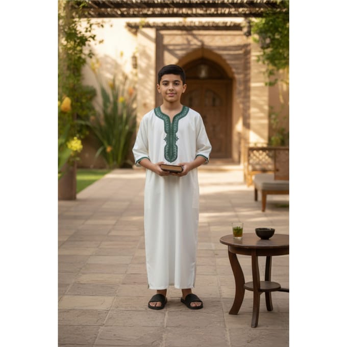 Kinderen jongens witte Marokkaanse Thobe gewaad Djellaba Gandoura Eid Jubba-LFS-K-GG008