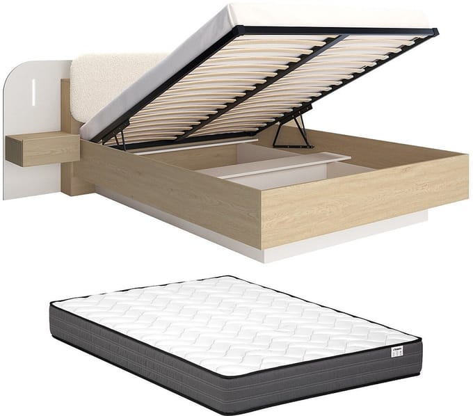 Vente-unique Bed met opbergruimte hout beige 160 x 200 cm