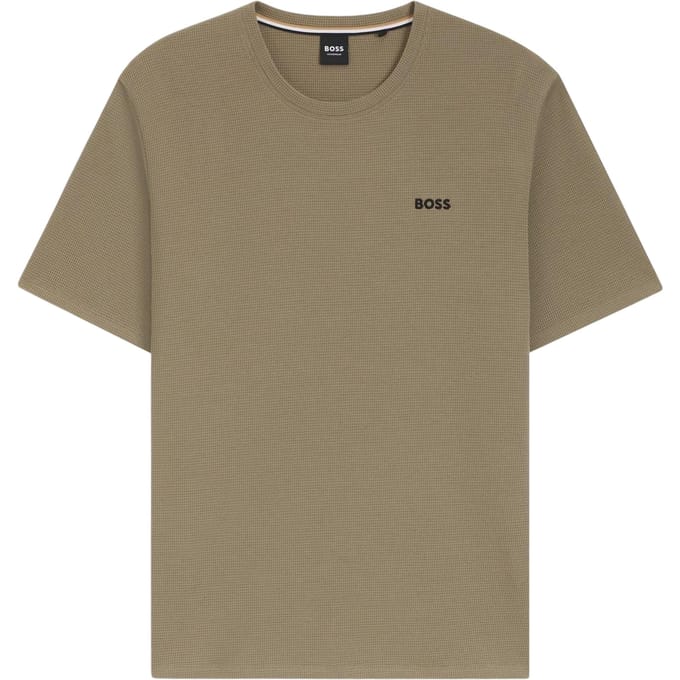 Boss Heren-T-shirt van wafelbreisel (Bruin)