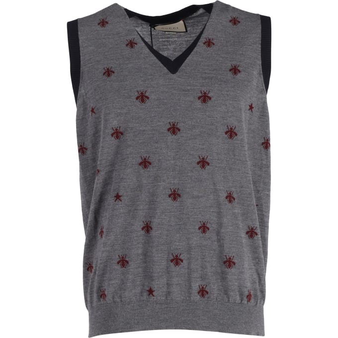 Gucci Bee & Star sweatervest in grijze wol