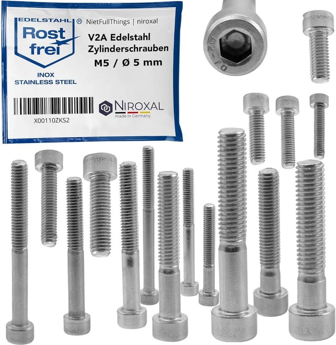 1000x Cilinderkopschroeven M5 x 16mm RVS V2A Volledig Gegarandeerd Roestvrij