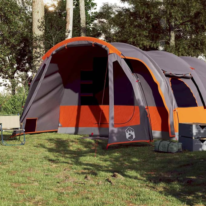 vidaXL - Tunneltent - 8-persoons - waterdicht - grijs - en - oranje