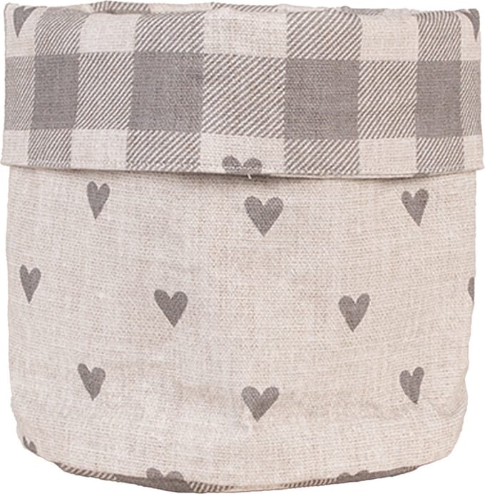 Clayre & Eef Broodmand Ø 15x16 cm Beige Grijs Katoen Hartjes