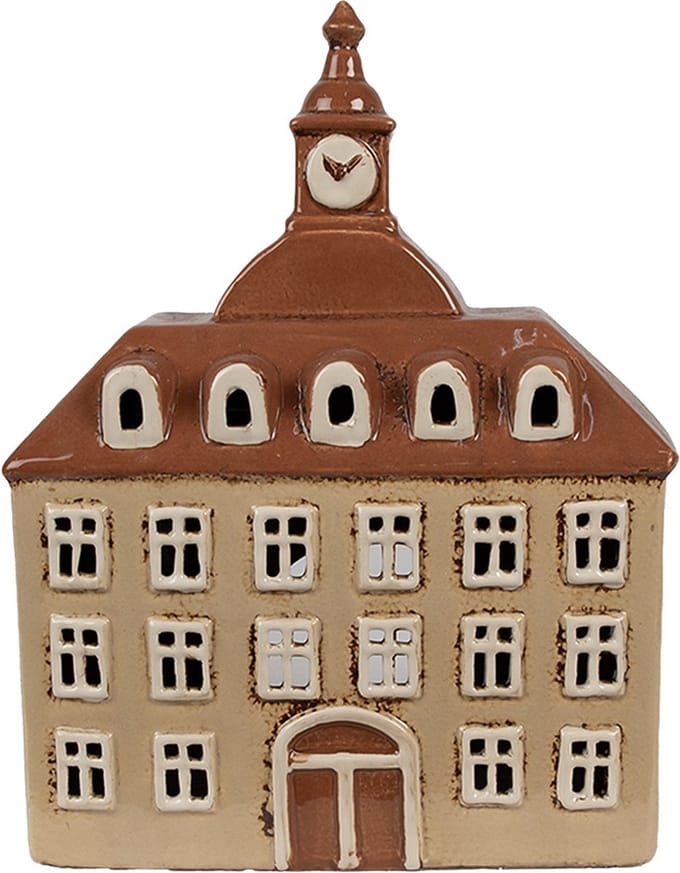 Clayre & Eef Waxinelichthouder Huis 20x10x26 cm Beige Bruin Keramiek