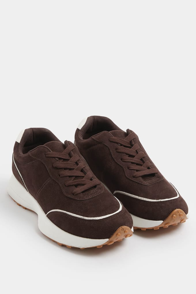 Yours Chocoladebruine Imitatiesuède Trainers In Extra Brede Eeepasvormsize 42E