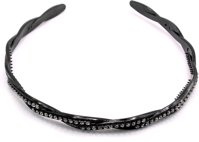 Diadeem gedraaid zwart met strass punten