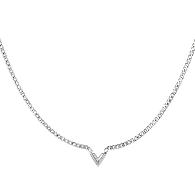 Edelstalen Ketting Letter V - Yehwang - Schakelketting - One size - Zilver