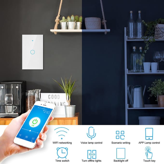 WiFi Touchscreen Schakelaar Enkele Cirkel voor Alexa voor Google 1?Weg AC  (Wit ) wit