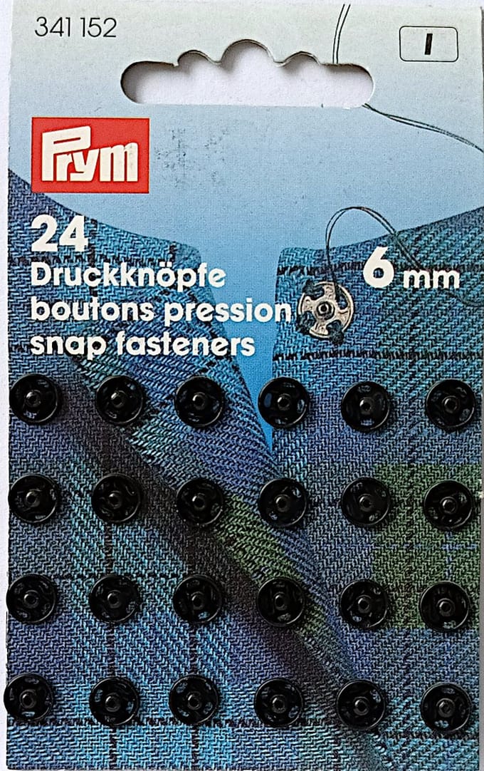 art 341152 Prym drukkers - 24 drukknopen zwart mini - 6 mm - aannaaibaar - drukknoop